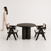 Amor-Pierre Textured Walnut Dining Table Set - 2 Seater - Table (100 cm Dia x 76 cm) + 2 Pierre Chairs - Mango Table + Sheesham Seating