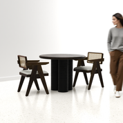 Amor-Pierre Textured Walnut Dining Table Set - 2 Seater - Table (100 cm Dia x 76 cm) + 2 Pierre Chairs - Mango Table + Sheesham Seating