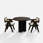 Amor-Pierre Textured Walnut Dining Table Set - 2 Seater - Table (100 cm Dia x 76 cm) + 2 Pierre Chairs - Mango Table + Sheesham Seating