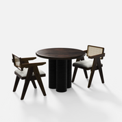 Amor-Pierre Textured Walnut Dining Table Set - 2 Seater - Table (100 cm Dia x 76 cm) + 2 Pierre Chairs - Mango Table + Sheesham Seating