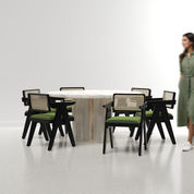 Amor-Pierre Dining Table Set - 6 Seater - Table (150 cm Dia x 76 cm) + 6 Pierre Chairs - Mango Table + Sheesham Seating