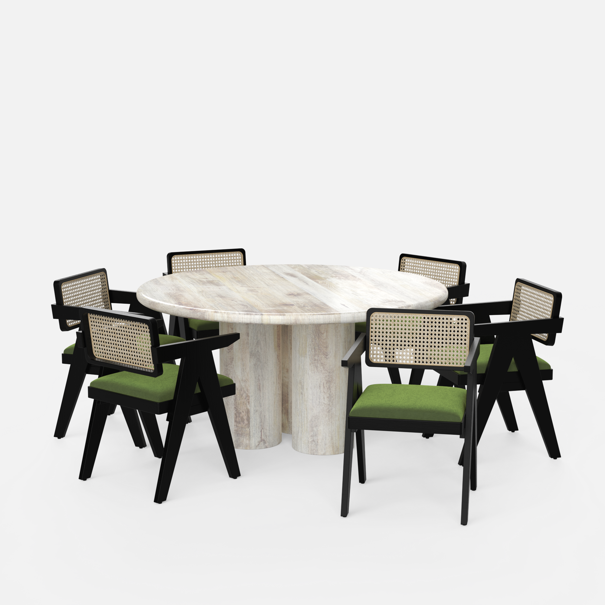 Amor-Pierre-dining-set-150cm--white-distressed-mango-table-6-chairs-black-on-sheesham-olive-green-velvet-fabric-V1.png