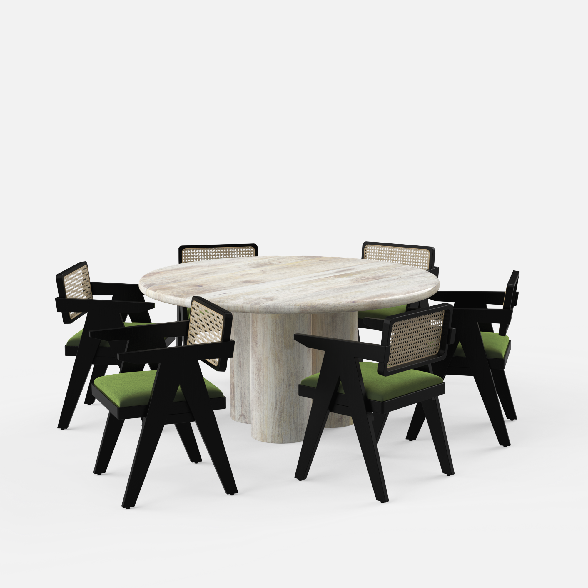 Amor-Pierre Dining Table Set - 6 Seater - Table (150 cm Dia x 76 cm) + 6 Pierre Chairs - Mango Table + Sheesham Seating