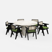 Amor-Pierre Dining Table Set - 6 Seater - Table (150 cm Dia x 76 cm) + 6 Pierre Chairs - Mango Table + Sheesham Seating