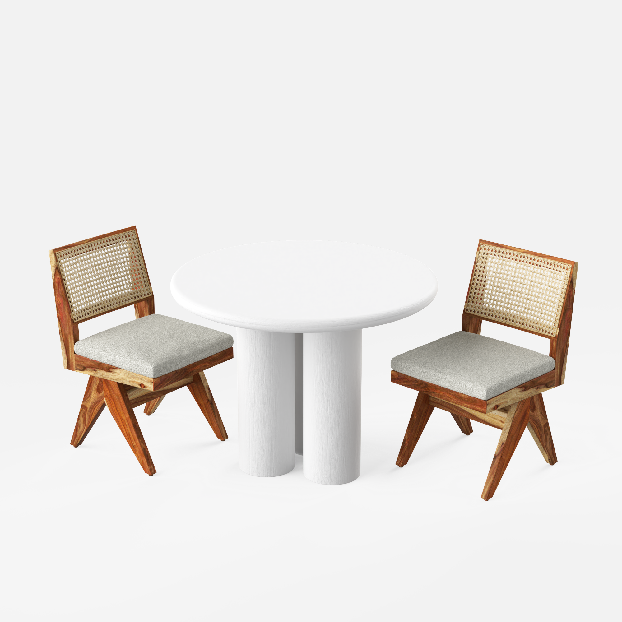 Amor-Jean Dining Table Set - 2 Seater - Table (100 cm Dia x 76 cm) + 2 Jean Chairs - Mango Table + Sheesham Seating