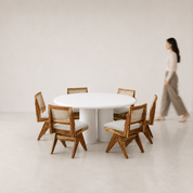 Amor-Jean Dining Table Set - 6 Seater - Table (150 cm Dia x 76 cm) + 6 Jean Chairs - Mango Table + Sheesham Seating