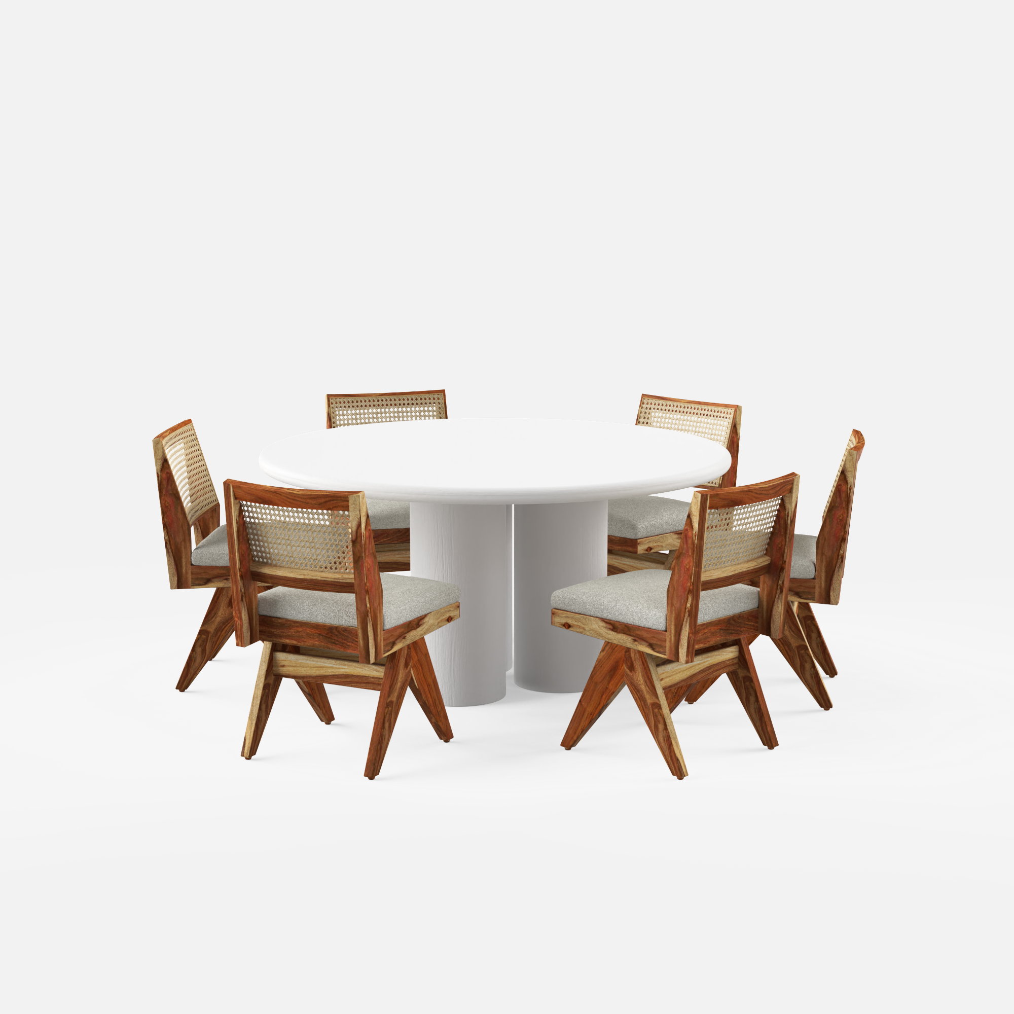 Amor-Jean Dining Table Set - 6 Seater - Table (150 cm Dia x 76 cm) + 6 Jean Chairs - Mango Table + Sheesham Seating