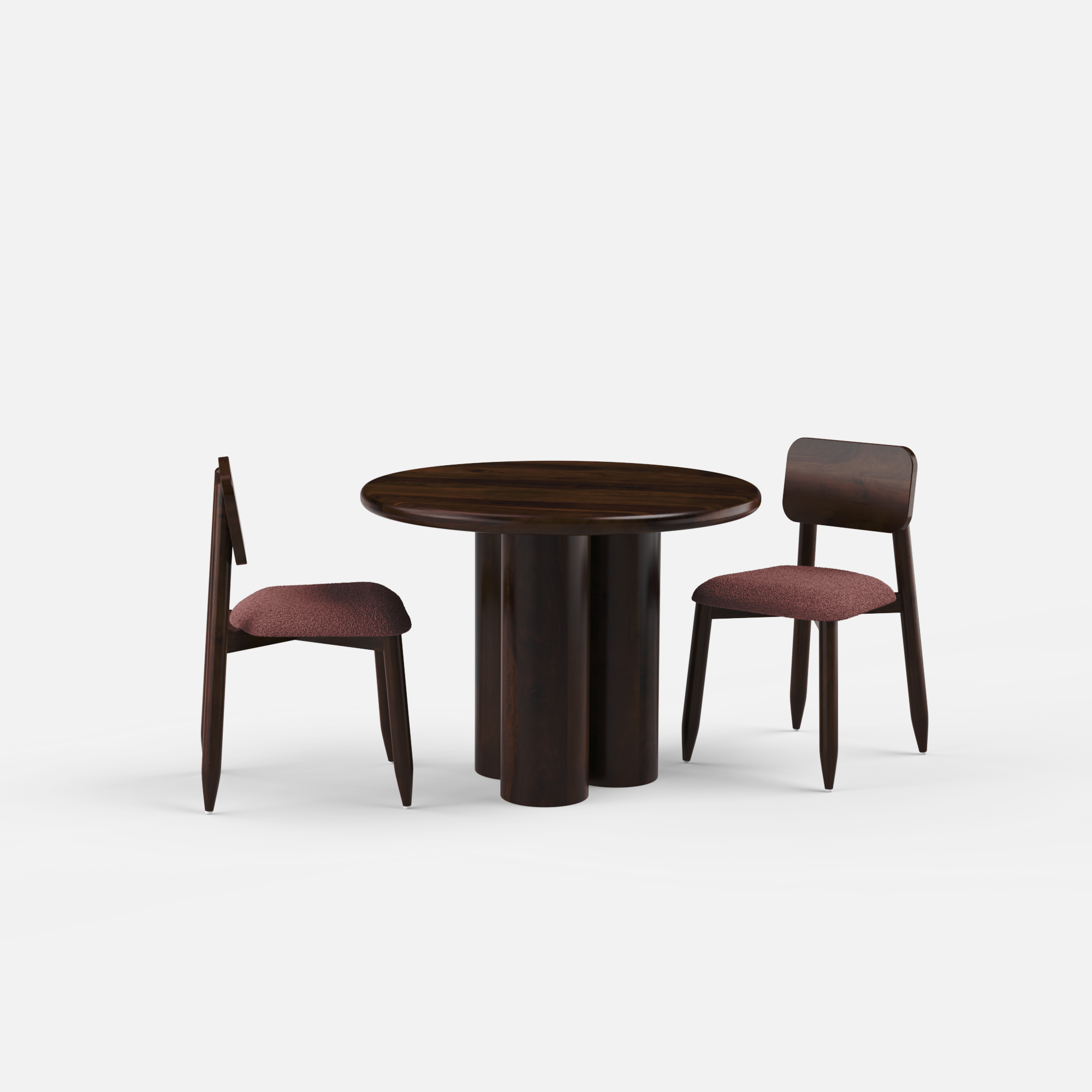 Amor-Stig Upholstered Dining Table Set - 2 Seater - Table (100 cm Dia x 76 cm) + 2 Stig Chairs - Mango