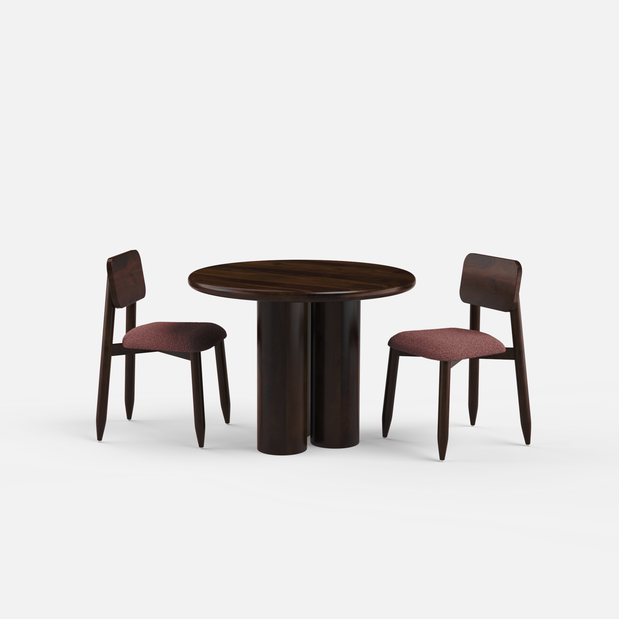 Amor-Stig Upholstered Dining Table Set - 2 Seater - Table (100 cm Dia x 76 cm) + 2 Stig Chairs - Mango