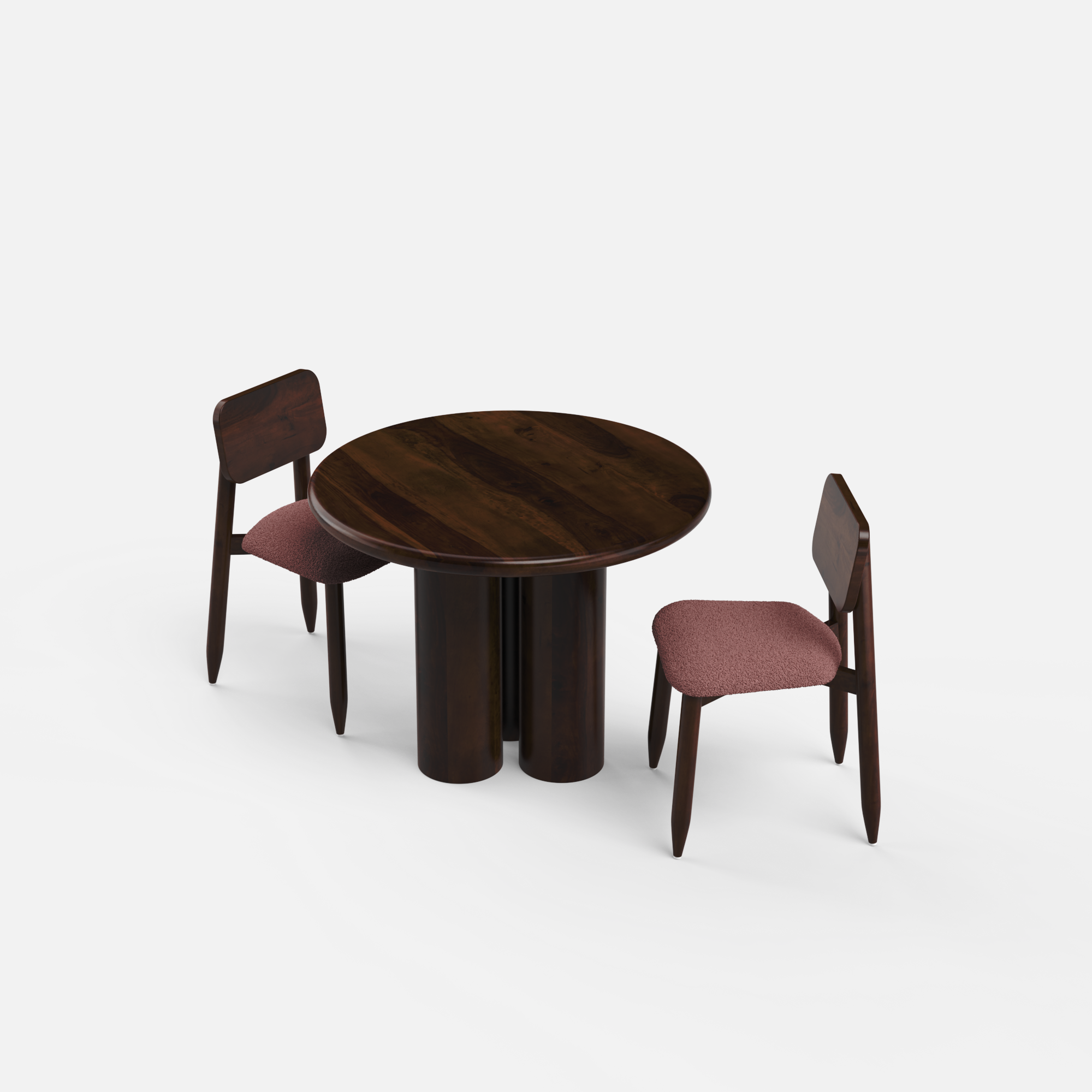 Amor-Stig Upholstered Dining Table Set - 2 Seater - Table (100 cm Dia x 76 cm) + 2 Stig Chairs - Mango