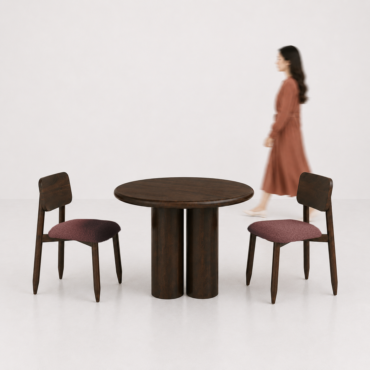 Amor-Stig Upholstered Dining Table Set - 2 Seater - Table (100 cm Dia x 76 cm) + 2 Stig Chairs - Mango