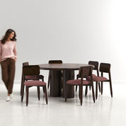 Amor-Stig Upholstered Dining Table Set - 6 Seater - Table (150 cm Dia x 76 cm) + 6 Stig Chairs - Mango