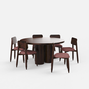 Amor-Stig Upholstered Dining Table Set - 6 Seater - Table (150 cm Dia x 76 cm) + 6 Stig Chairs - Mango