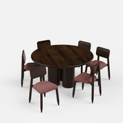 Amor-Stig Upholstered Dining Table Set - 6 Seater - Table (150 cm Dia x 76 cm) + 6 Stig Chairs - Mango