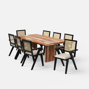Antwerp-Flora Dining Table Set - 8 Seater - Table (210 cm x 100 cm x 76 cm) + 8 Flora Chairs - Sheesham