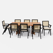 Antwerp-Flora Dining Table Set - 8 Seater - Table (210 cm x 100 cm x 76 cm) + 8 Flora Chairs - Sheesham