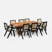Antwerp-Flora Dining Table Set - 8 Seater - Table (210 cm x 100 cm x 76 cm) + 8 Flora Chairs - Sheesham