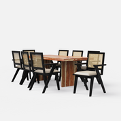 Antwerp-Flora Dining Table Set - 8 Seater - Table (210 cm x 100 cm x 76 cm) + 8 Flora Chairs - Sheesham