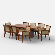 Antwerp-Kipling Dining Table Set - 8 Seater - Table (210 cm x 100 cm x 76 cm) + 8 Kipling Chairs - Sheesham