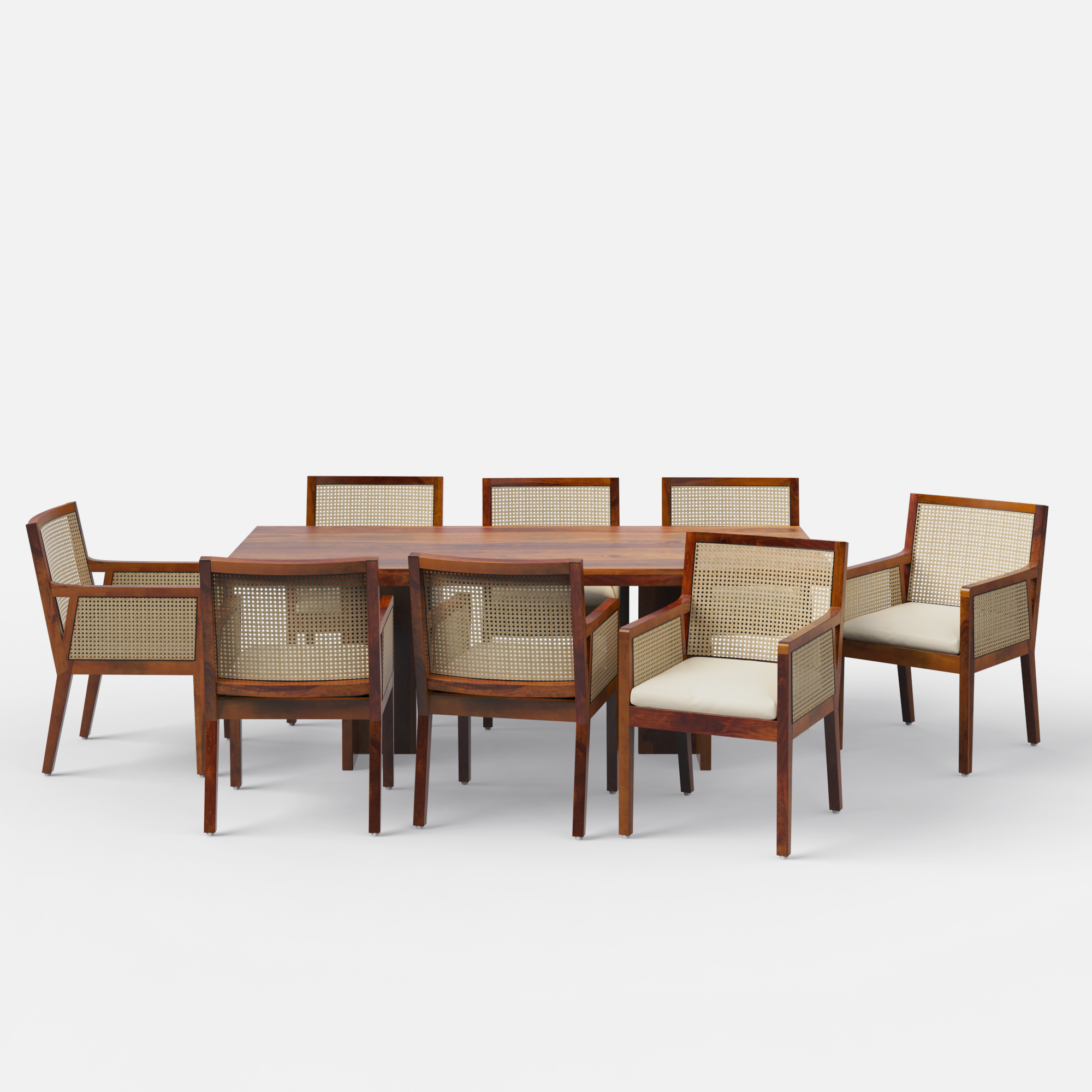 Antwerp-Kipling Dining Table Set - 8 Seater - Table (210 cm x 100 cm x 76 cm) + 8 Kipling Chairs - Sheesham