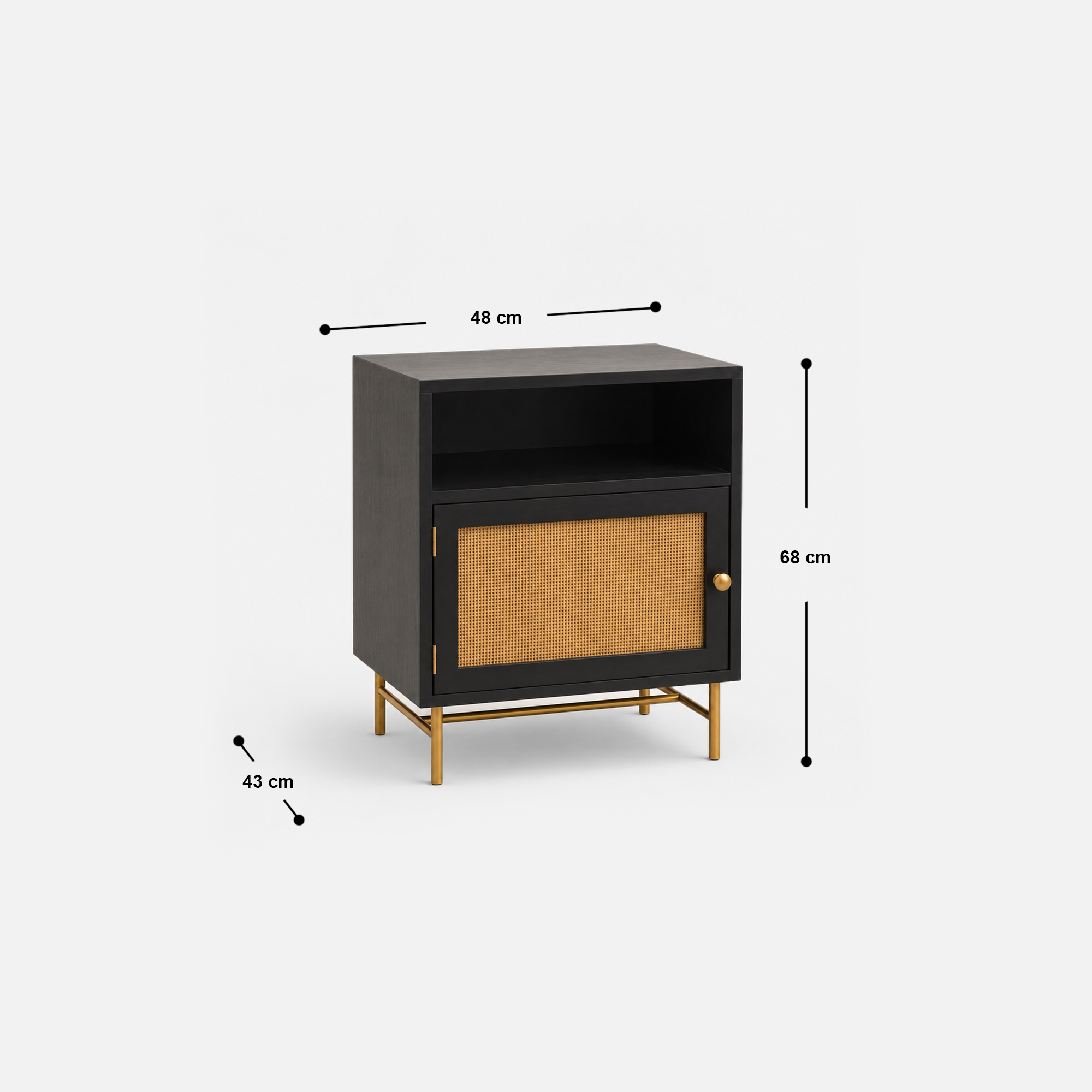 Arden Accent Storage Cabinet with Open Shelf and Cane Door