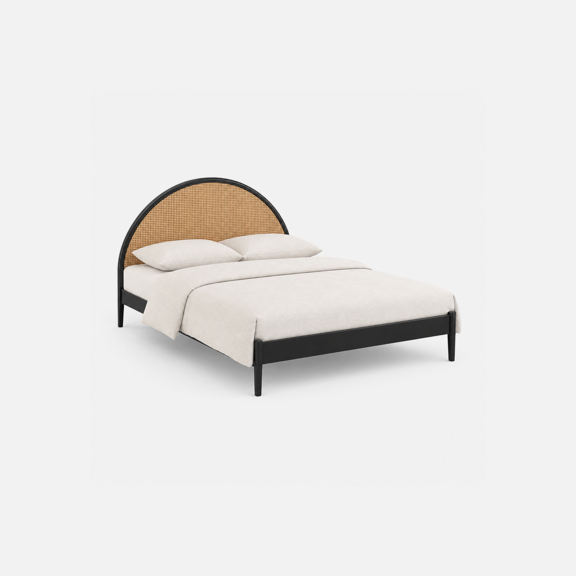 Arden Rattan Cane Acacia Wood Bed in Black Finish