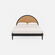 Arden Rattan Cane Acacia Wood Bed in Black Finish