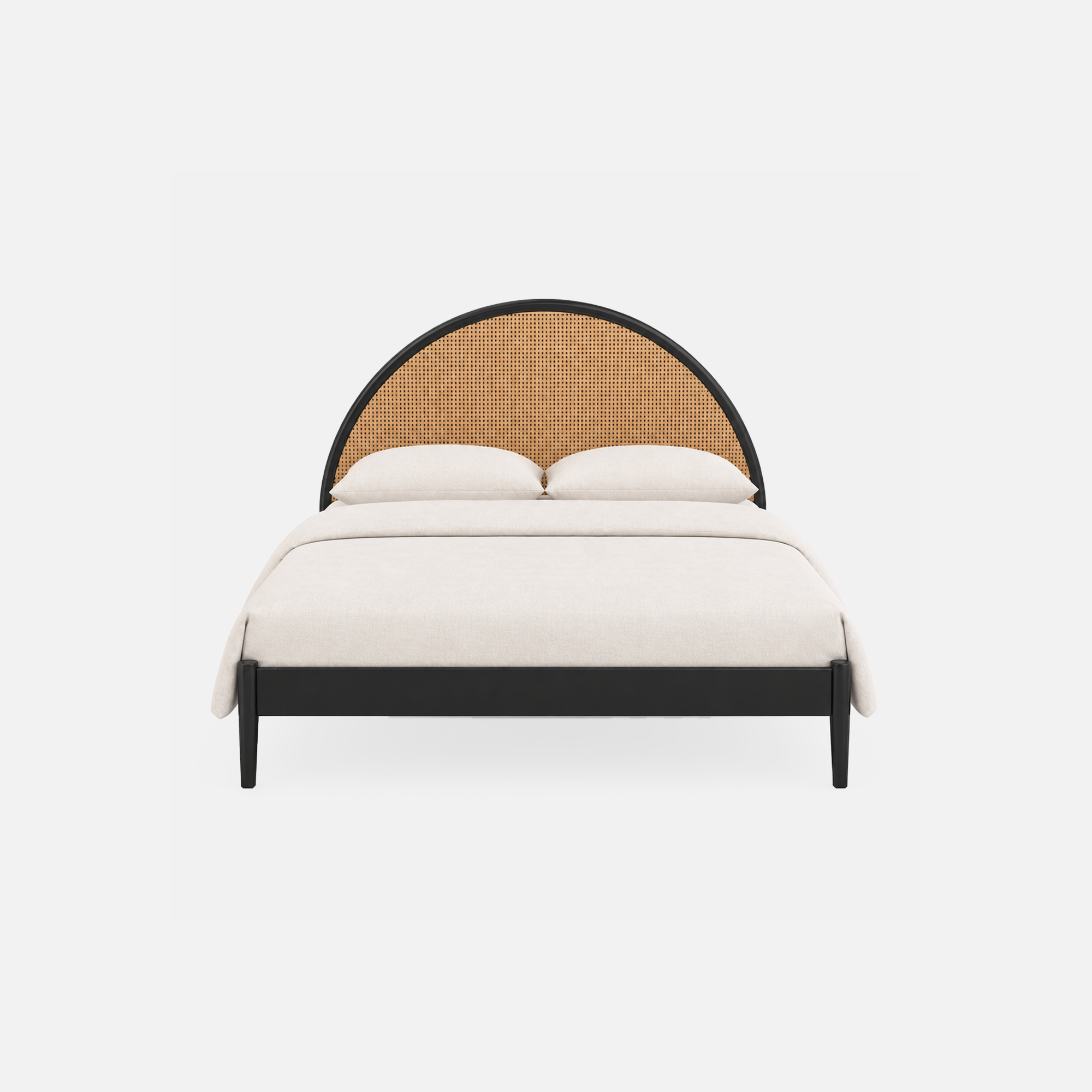 Arden Rattan Cane Acacia Wood Bed in Black Finish
