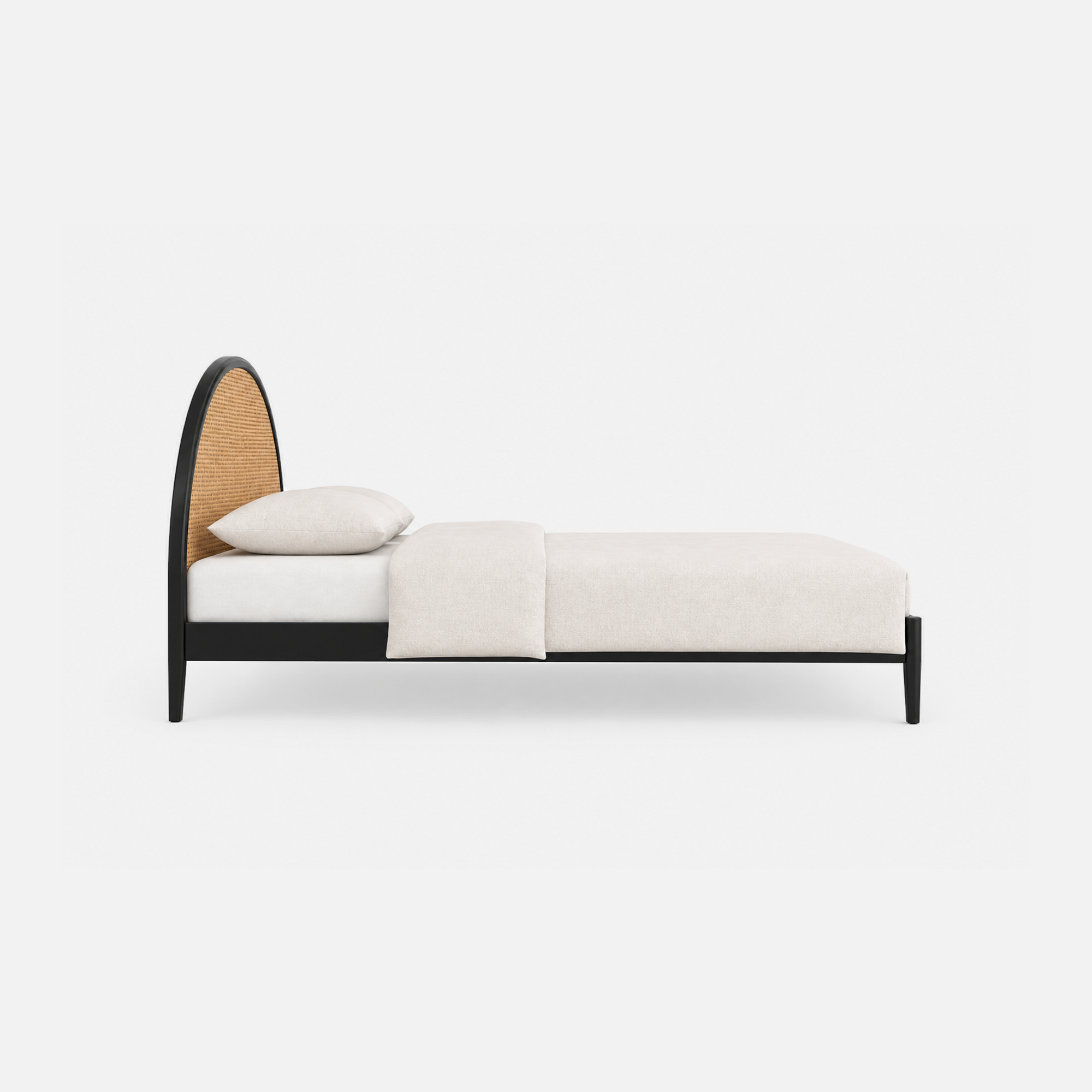Arden Rattan Cane Acacia Wood Bed in Black Finish