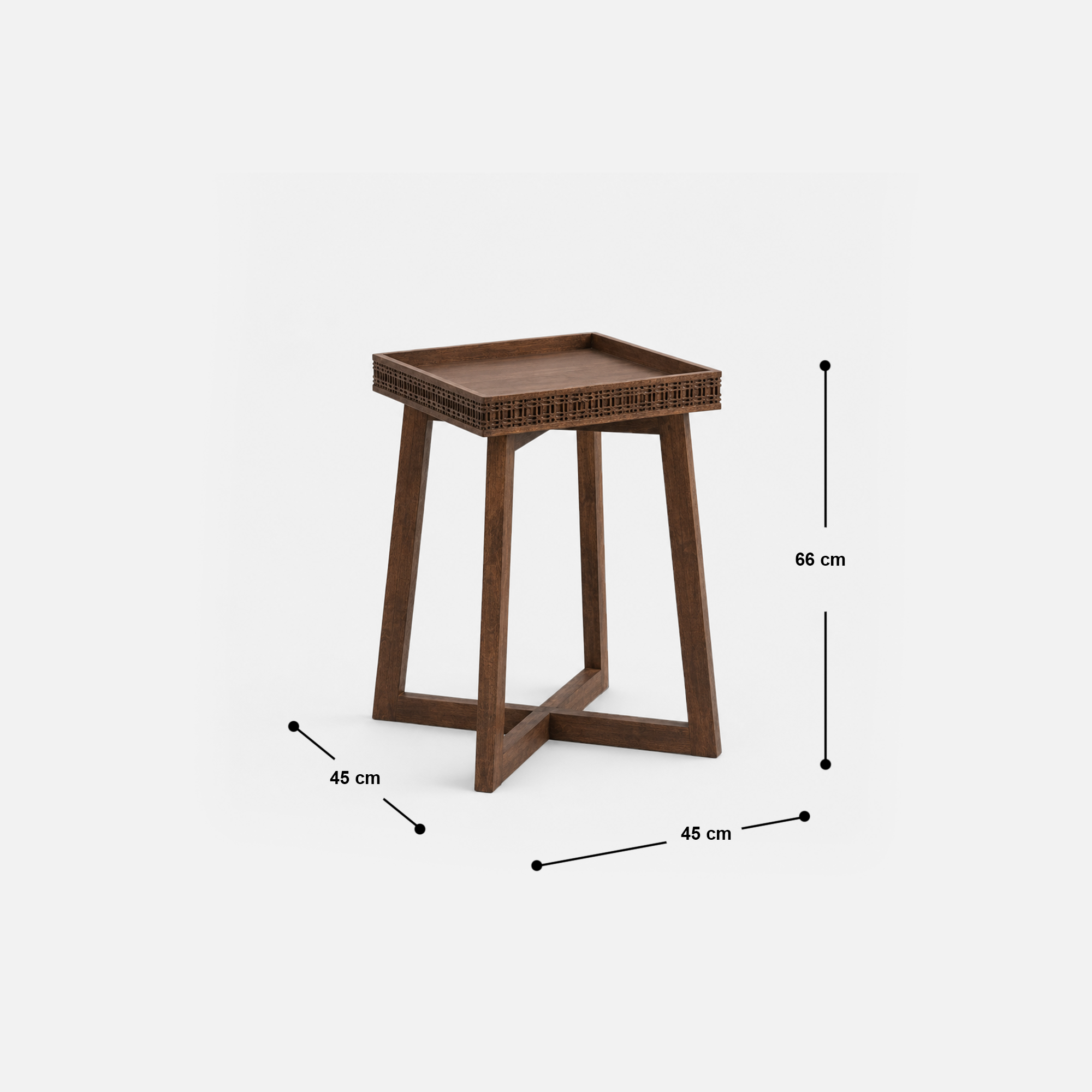 Armor Lattice Edge Accent Side Table in Dark Wood Finish