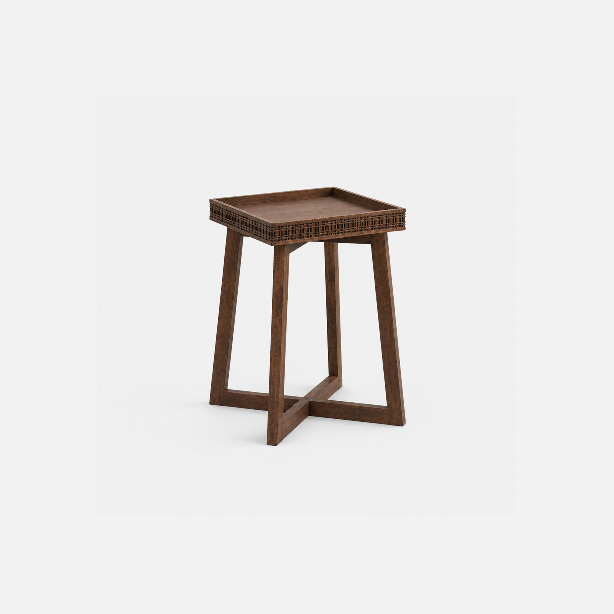 Armor Lattice Edge Accent Side Table in Dark Wood Finish