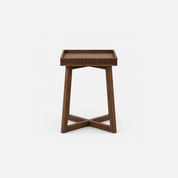Armor Lattice Edge Accent Side Table in Dark Wood Finish