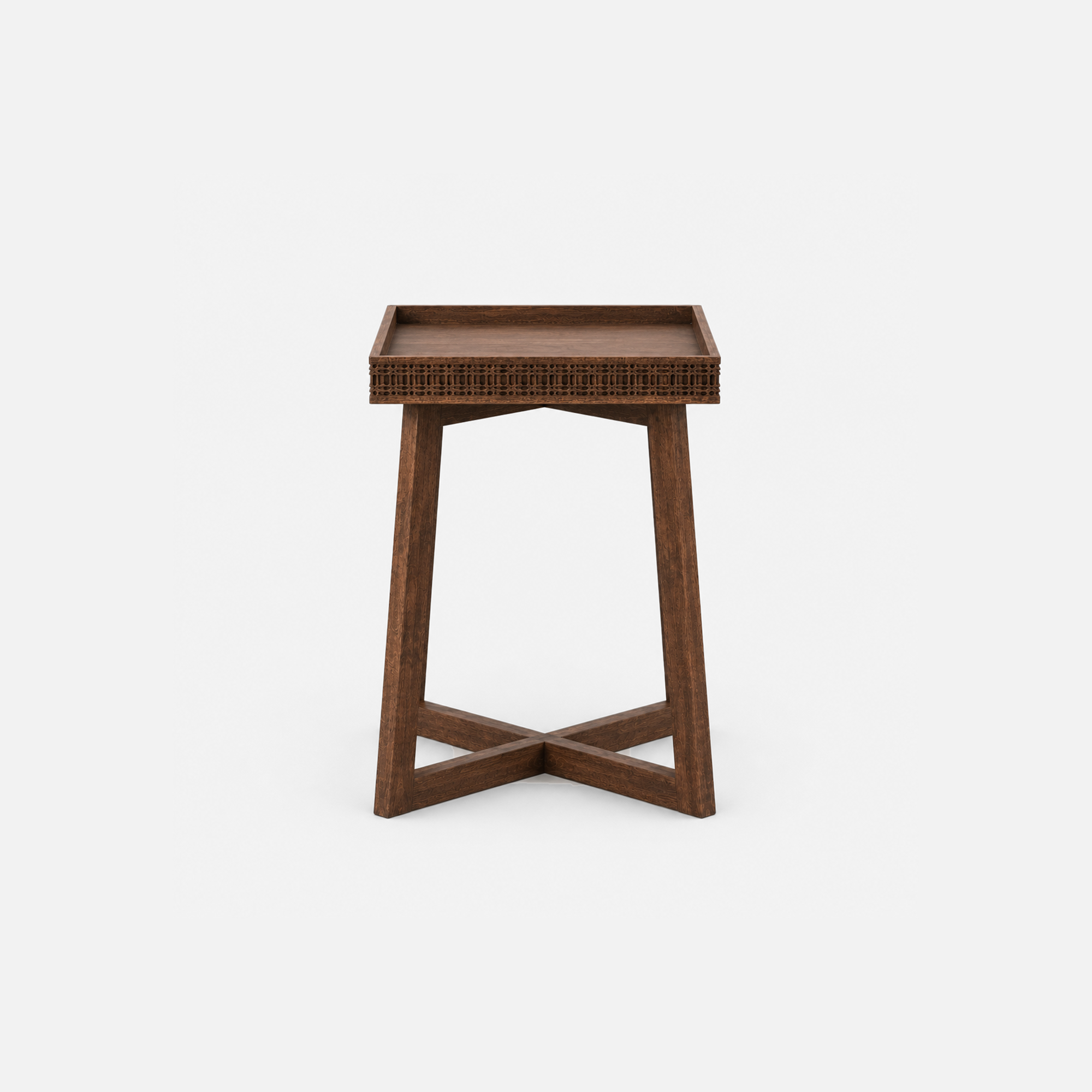 Armor Lattice Edge Accent Side Table in Dark Wood Finish