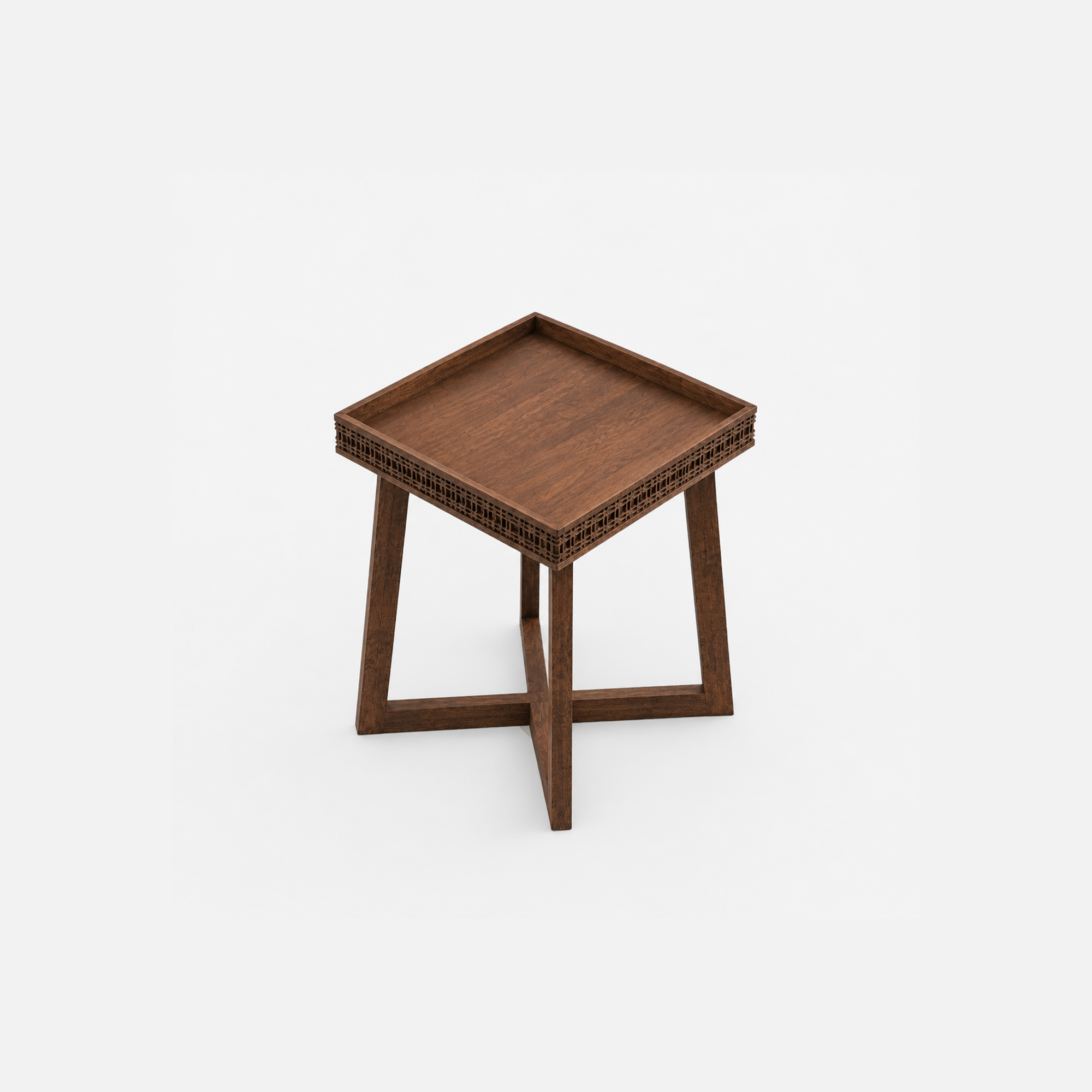 Armor Lattice Edge Accent Side Table in Dark Wood Finish