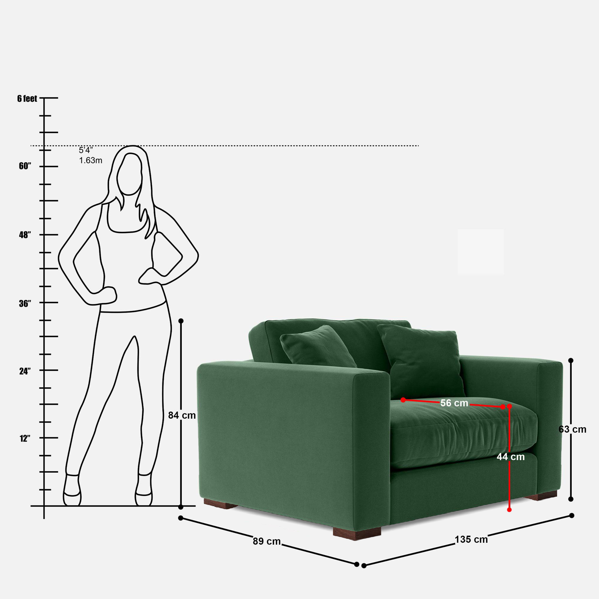 Atlanta 1 Seater Sofa - 53" - Crafts Mill Bespoke Furniture - Sofas & Accent Chairs