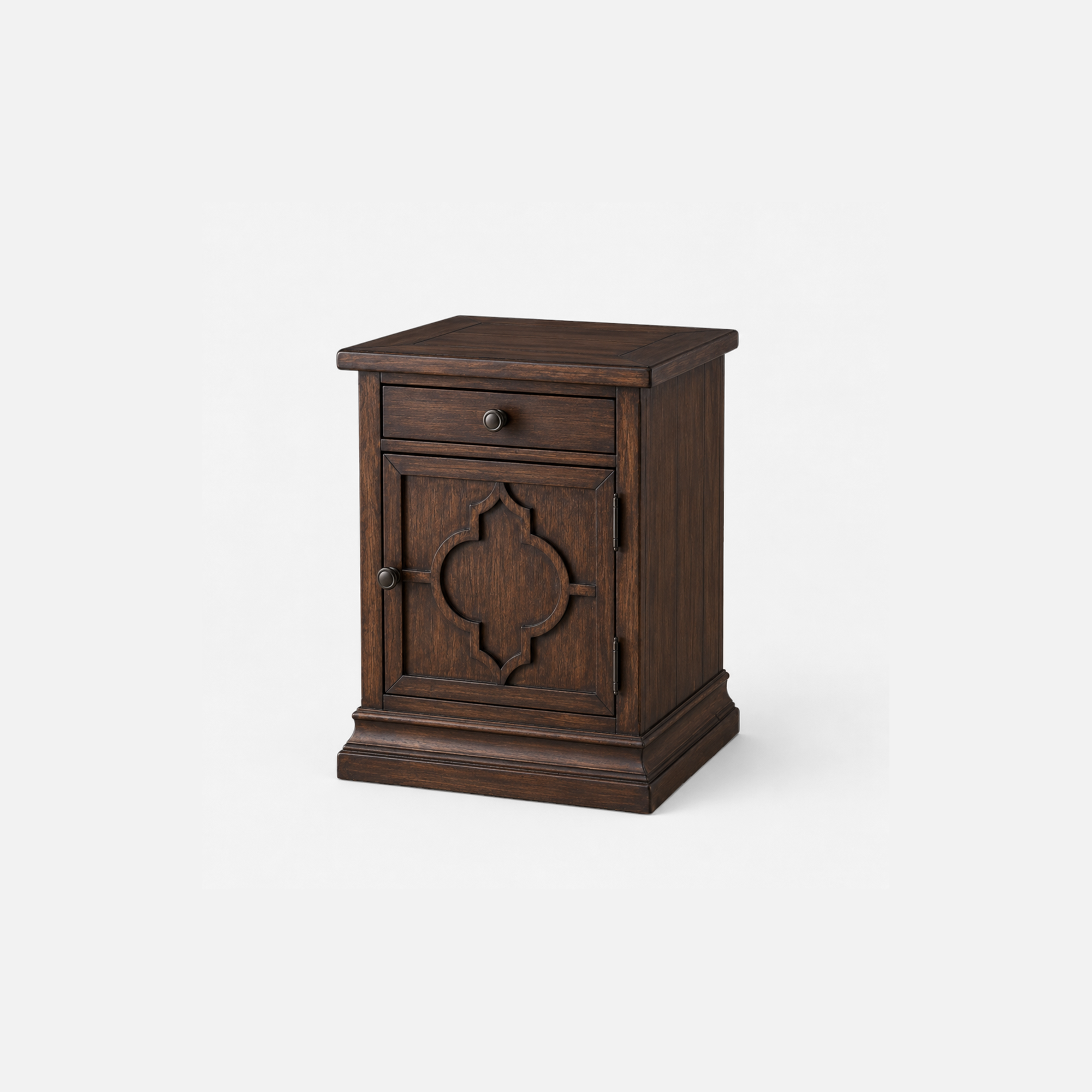 Avery Carved Wood Nightstand with Drawer and Cabinet