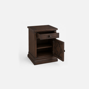 Avery Carved Wood Nightstand with Drawer and Cabinet