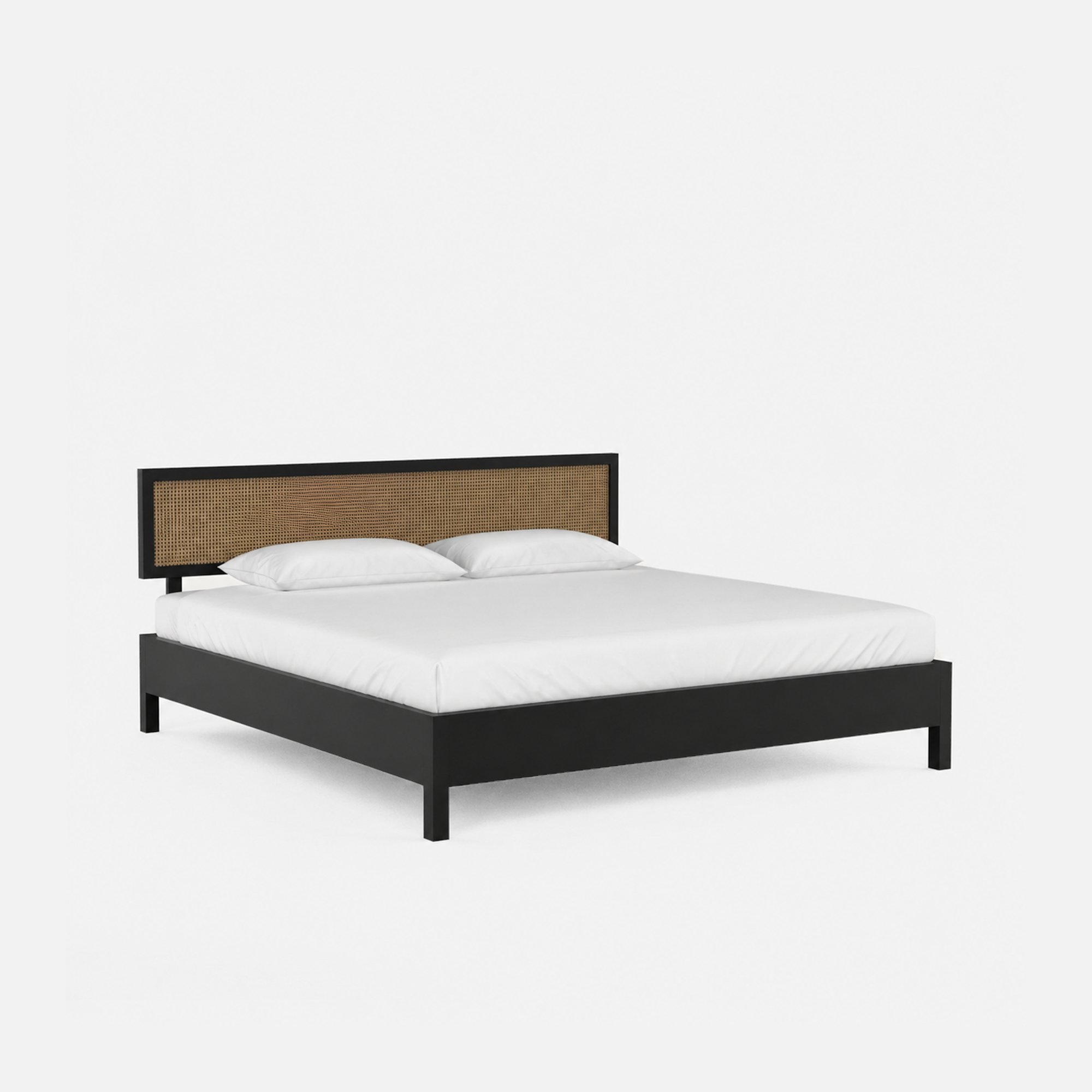 California Solid Wood Rattan Bed