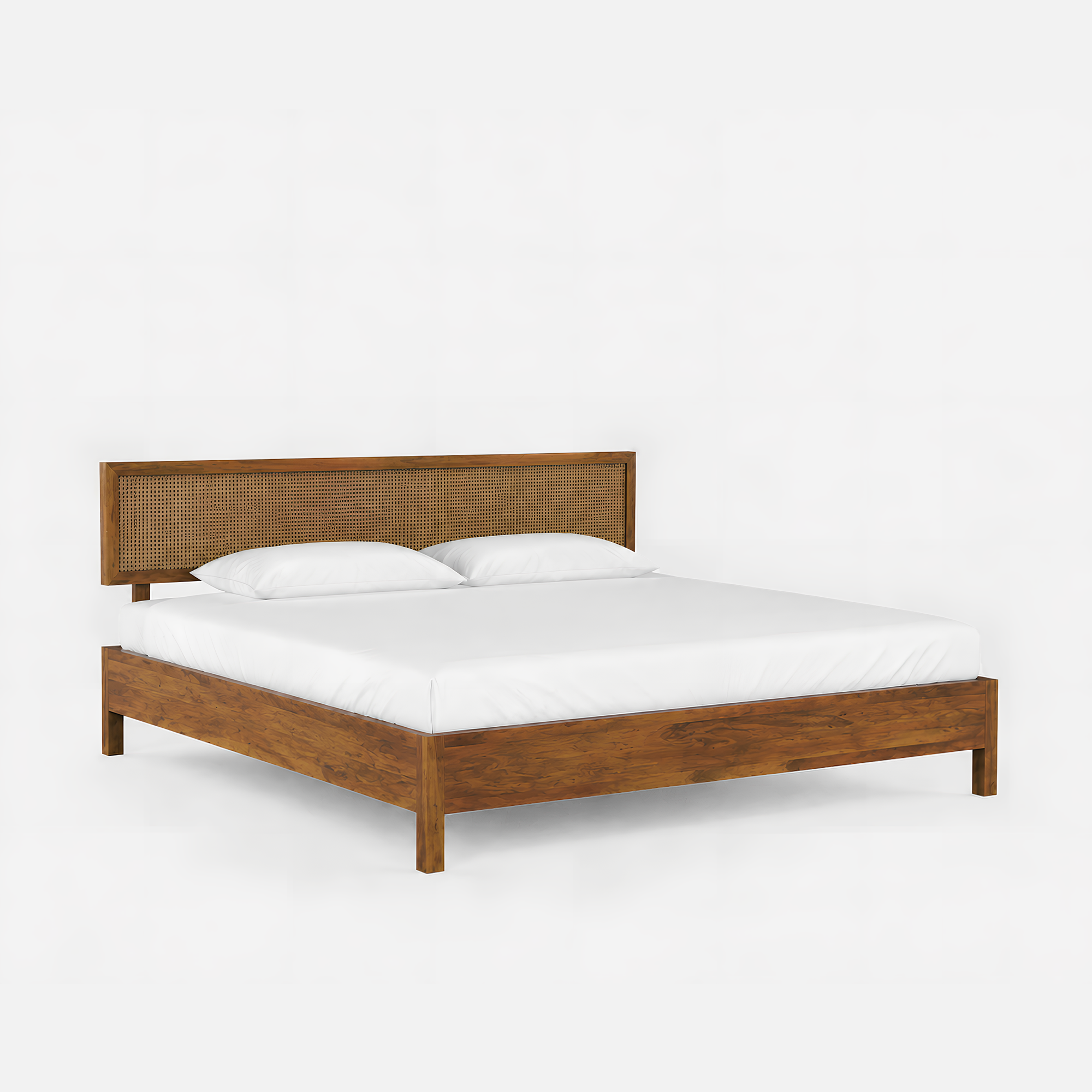 California Solid Wood Rattan Bed
