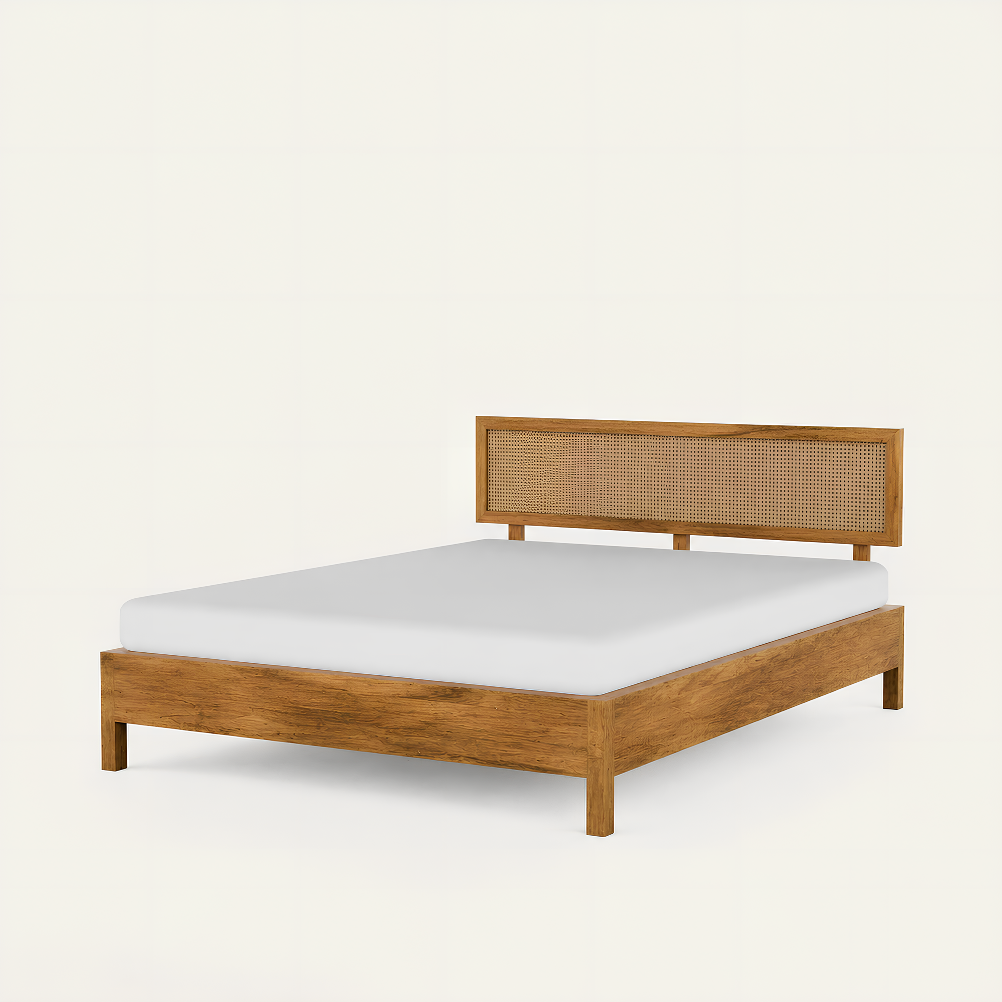 California Solid Wood Rattan Bed