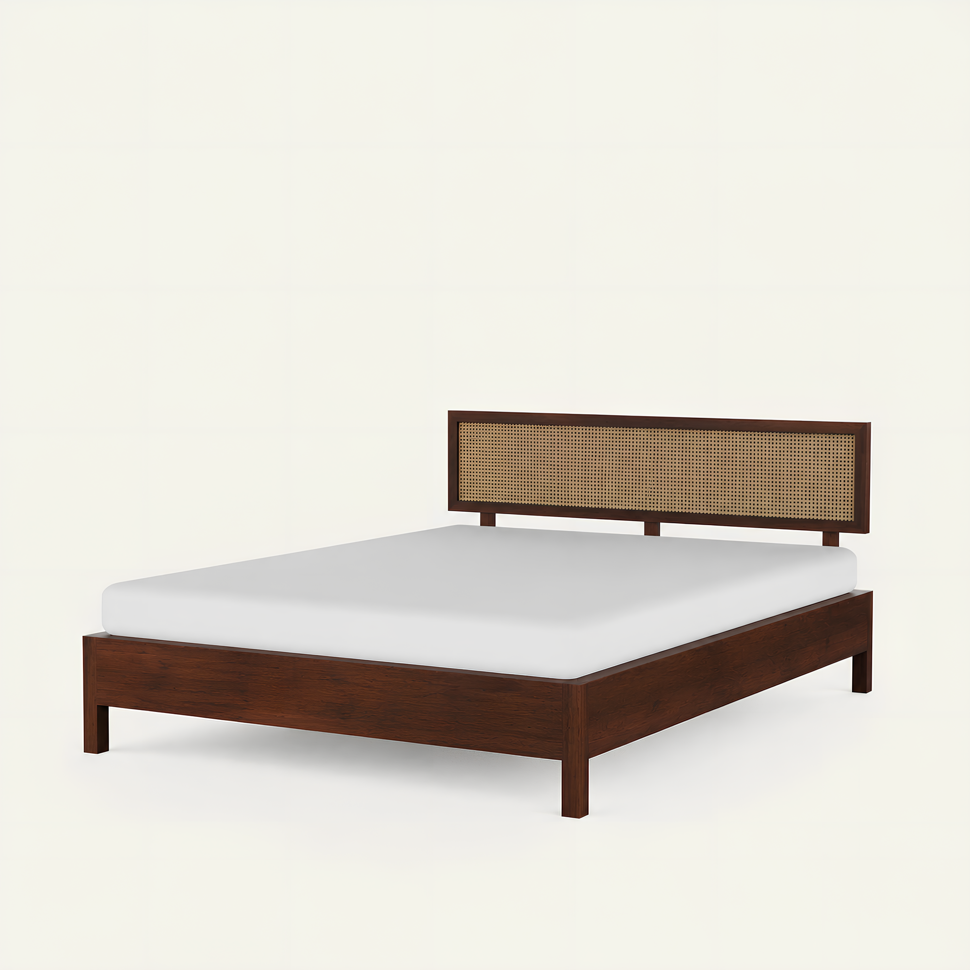 California Solid Wood Rattan Bed