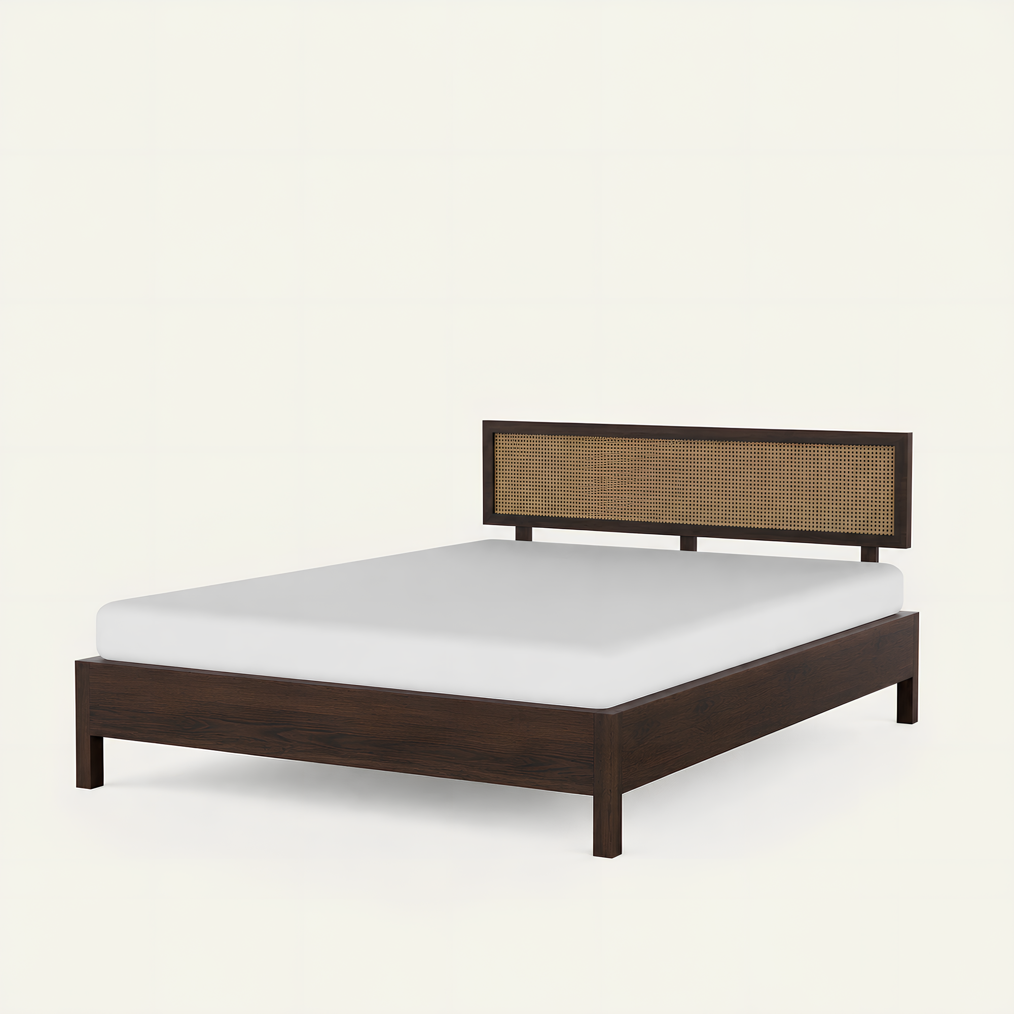 California Solid Wood Rattan Bed