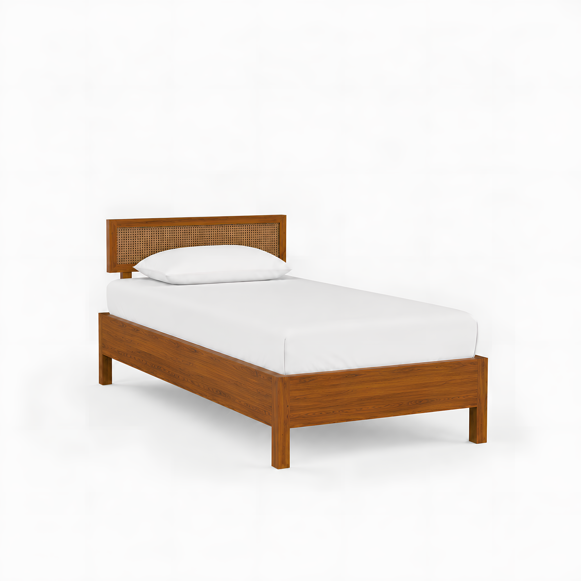 California Solid Wood Rattan Bed