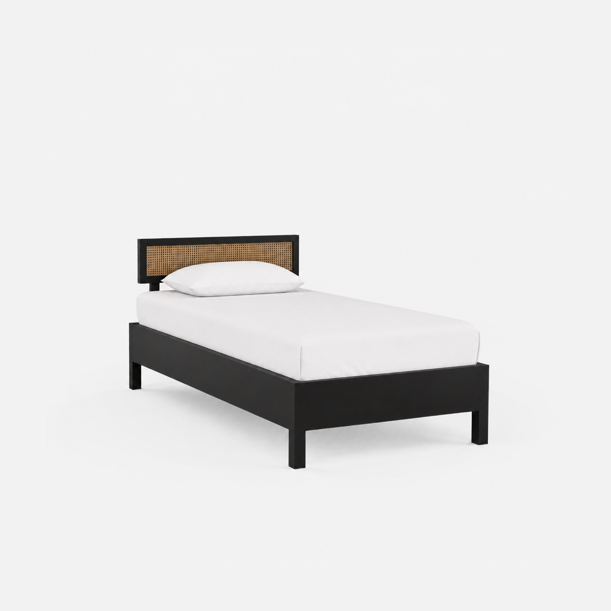California Solid Wood Rattan Bed