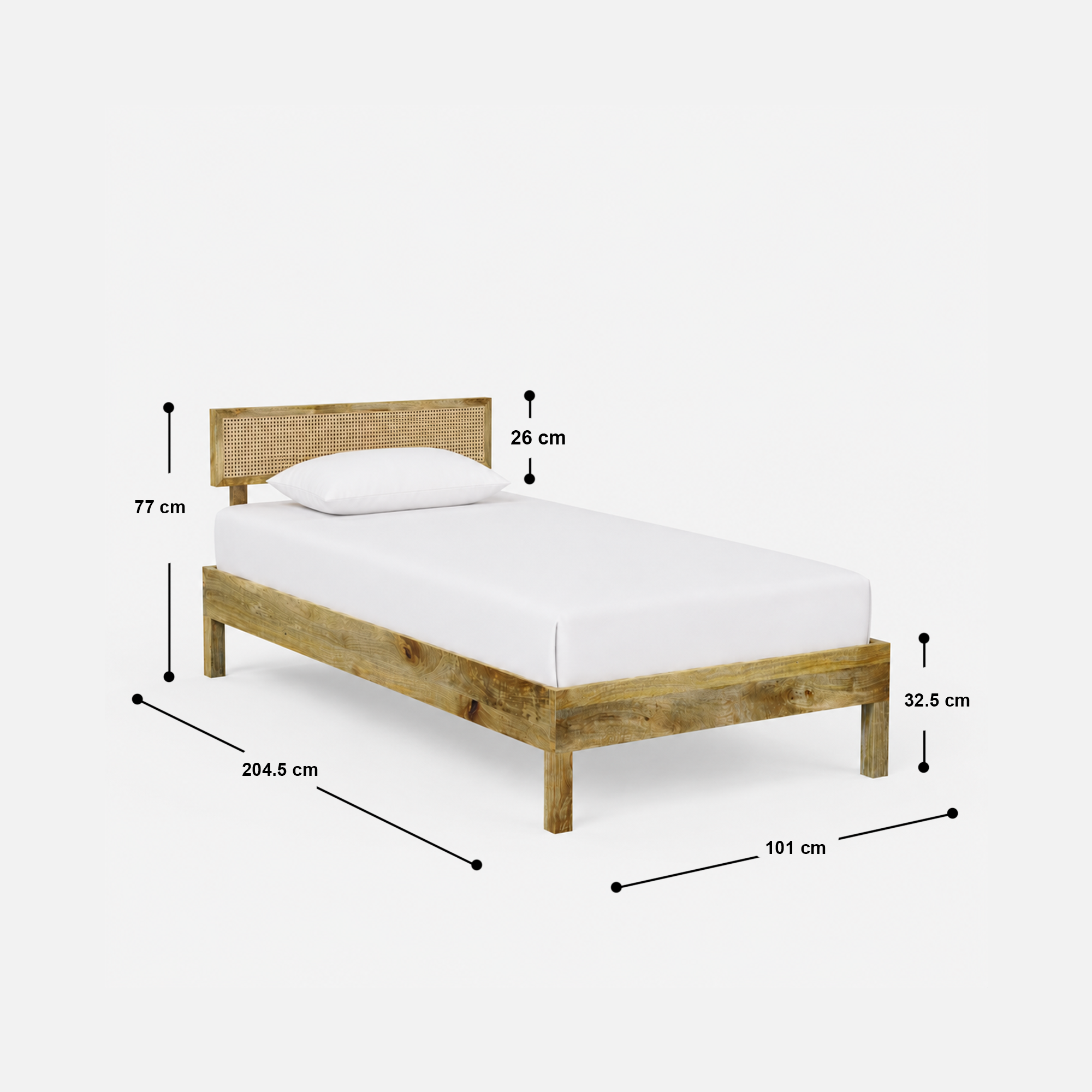 California Solid Wood Rattan Bed