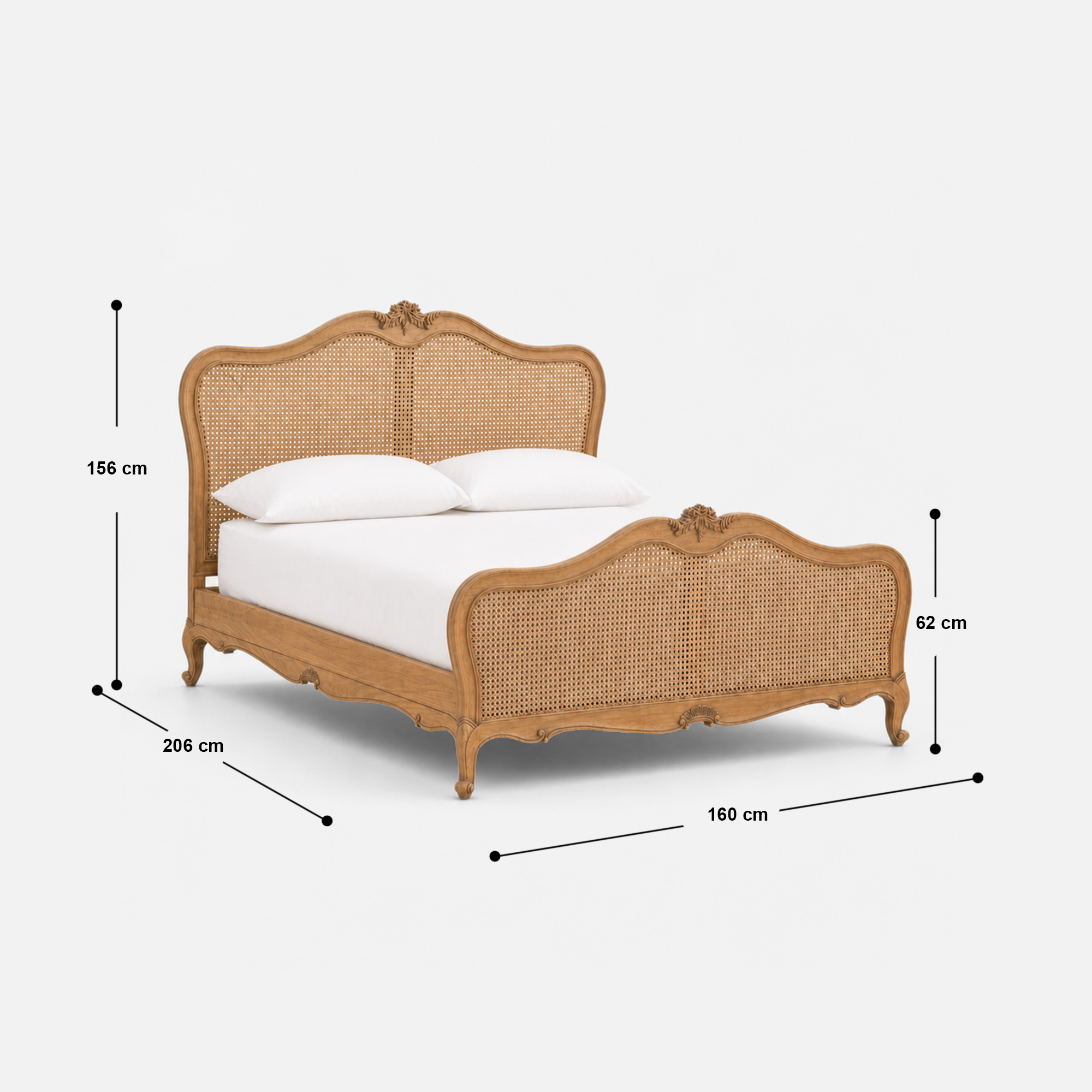 Carmen Elegant Rattan Detail Wooden Bed Frame with Curved Headboard and Footboard
