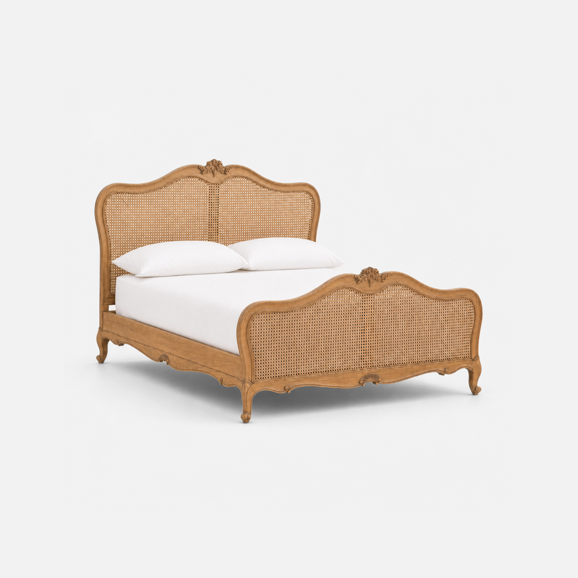 Carmen Elegant Rattan Detail Wooden Bed Frame with Curved Headboard and Footboard