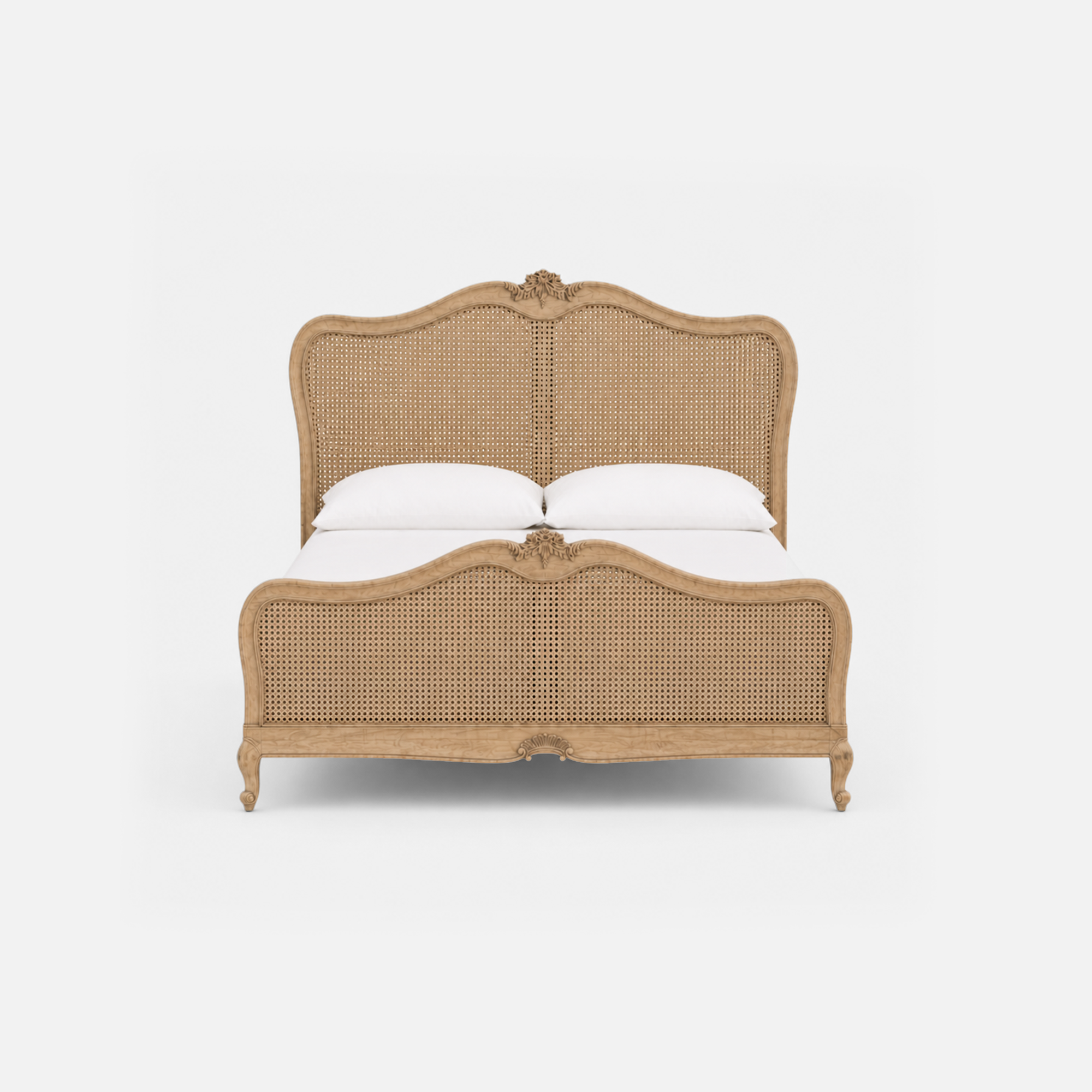 Carmen Elegant Rattan Detail Wooden Bed Frame with Curved Headboard and Footboard