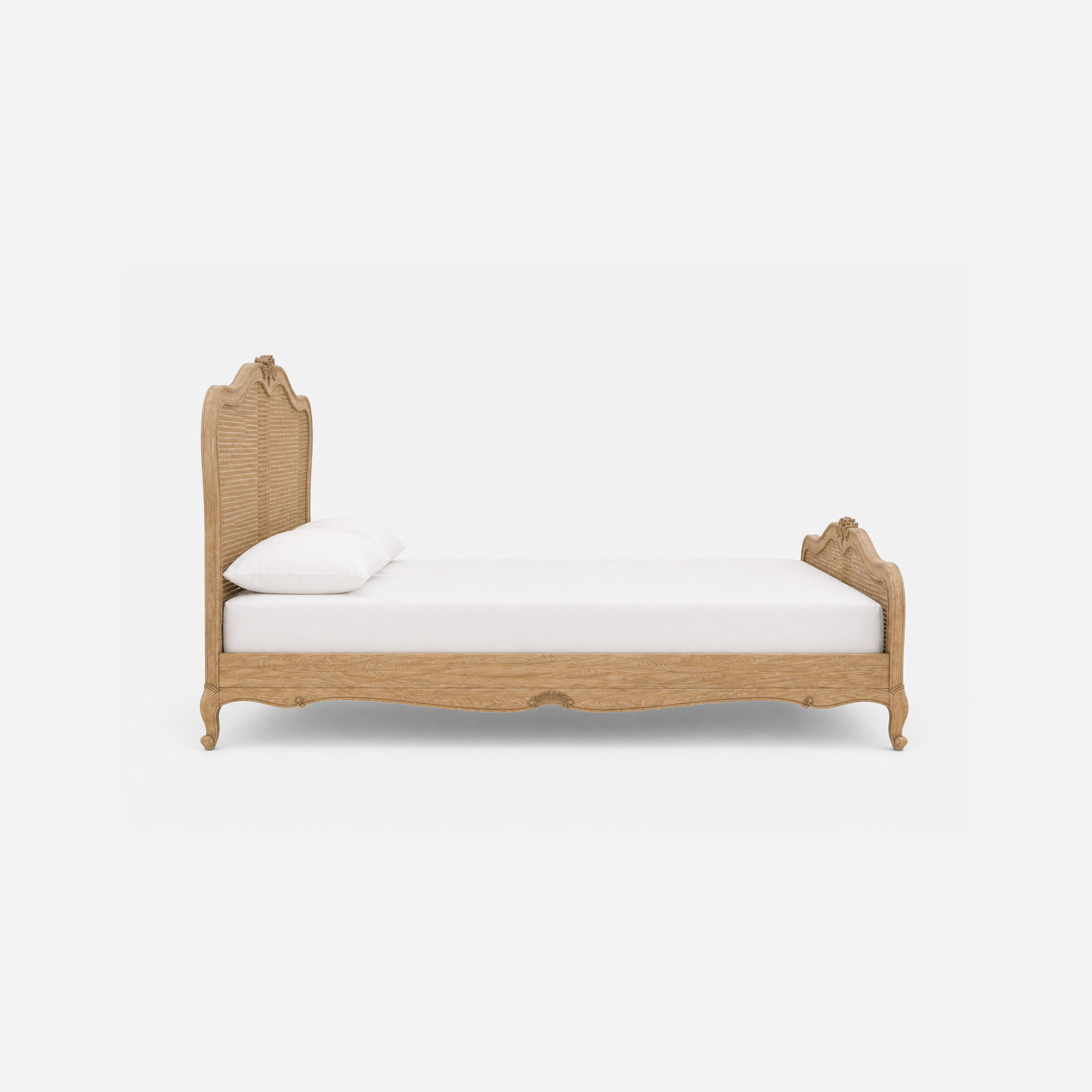 Carmen Elegant Rattan Detail Wooden Bed Frame with Curved Headboard and Footboard