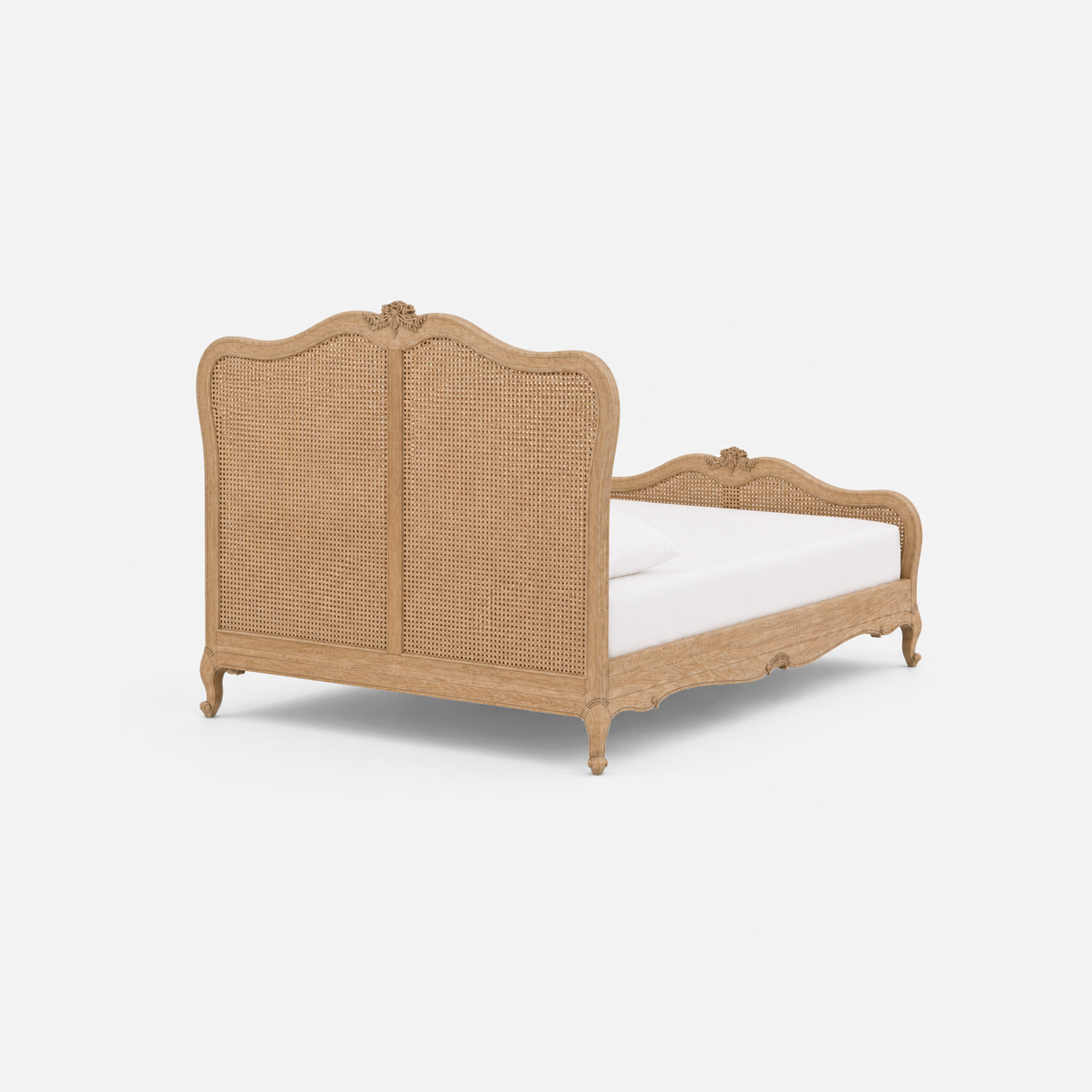 Carmen Elegant Rattan Detail Wooden Bed Frame with Curved Headboard and Footboard